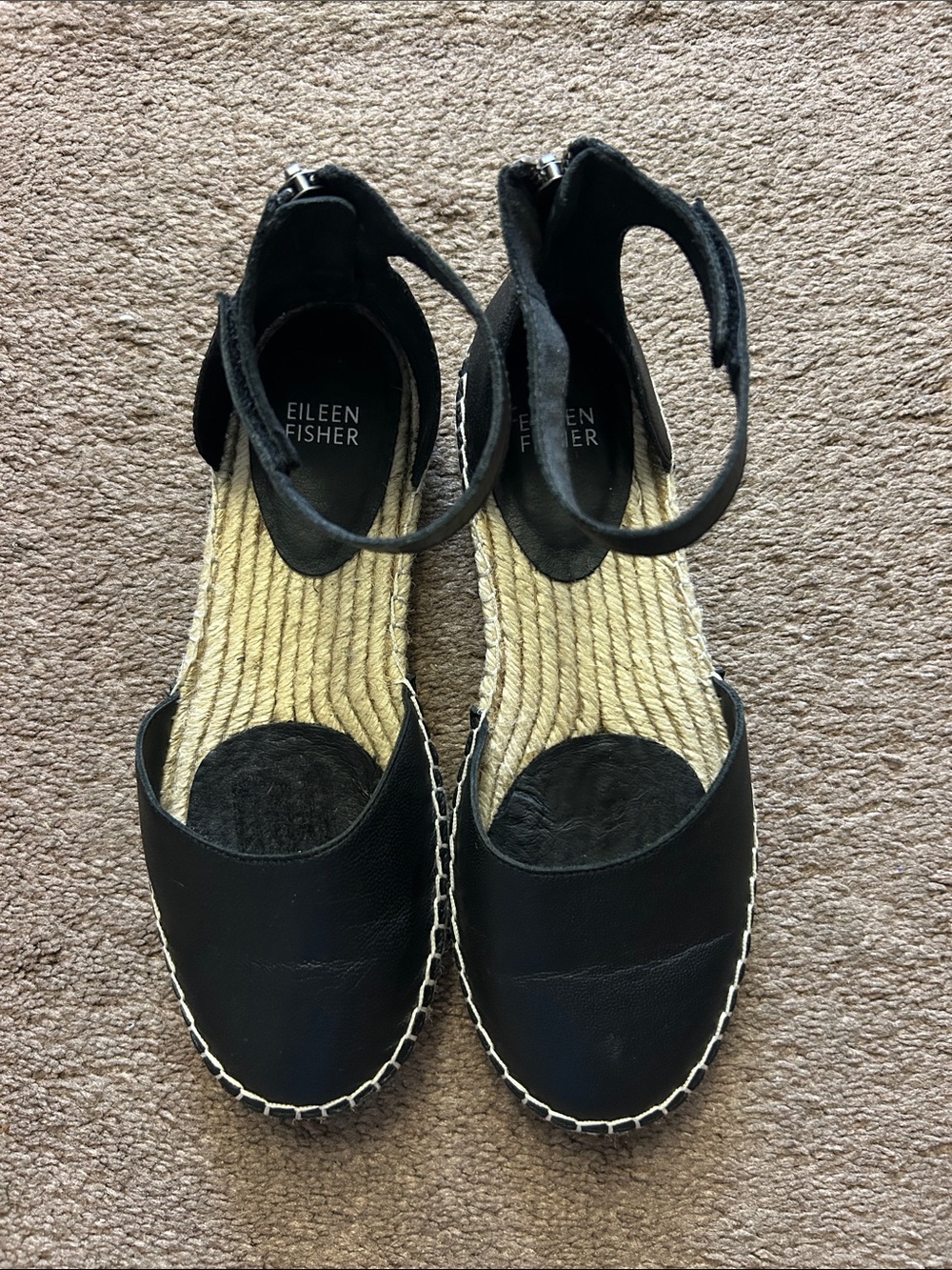 Eileen Fisher Black Leather Espadrille Sandals